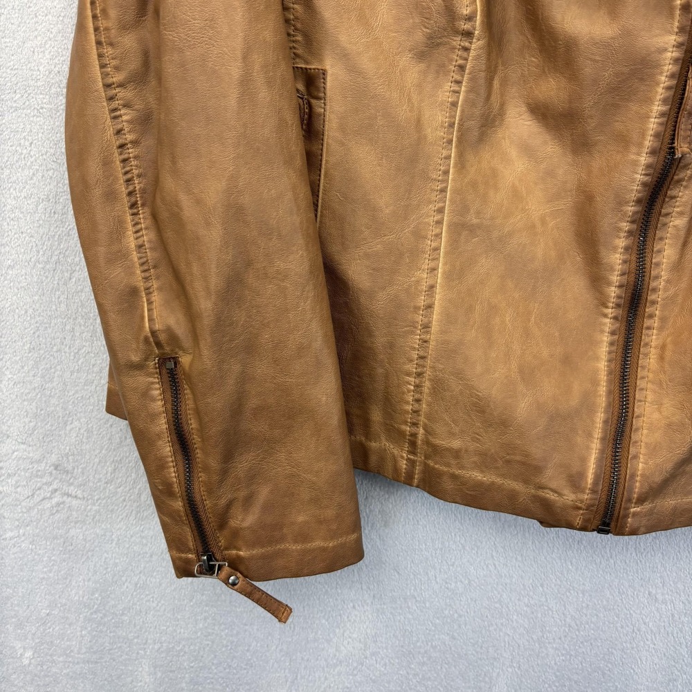Max Studio Faux Leather Biker Jacket Womens 1X Brown Rodeo Festival Western XL - Picture 8 of 10